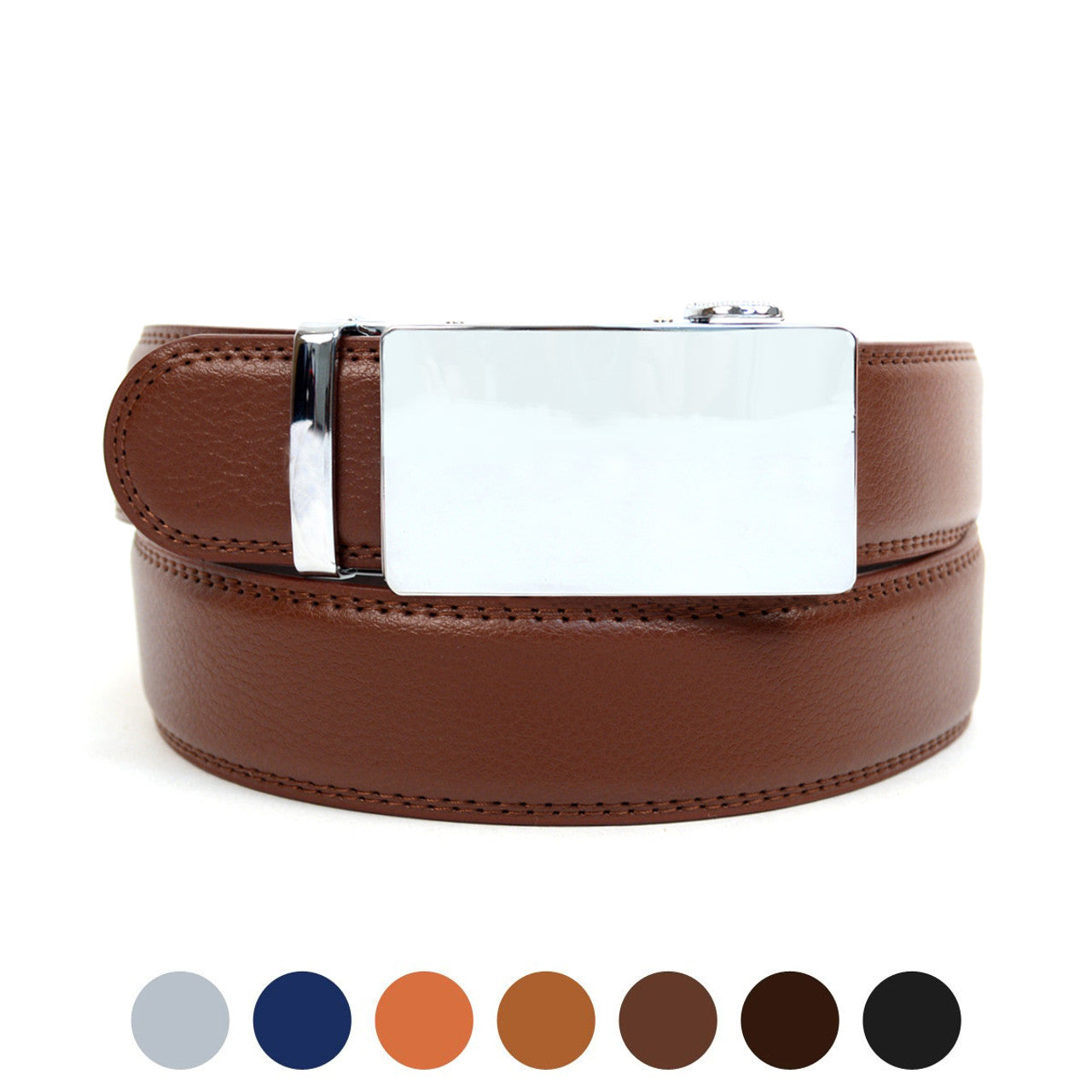 Genuine Leather Sliding Buckle Ratchet Belt