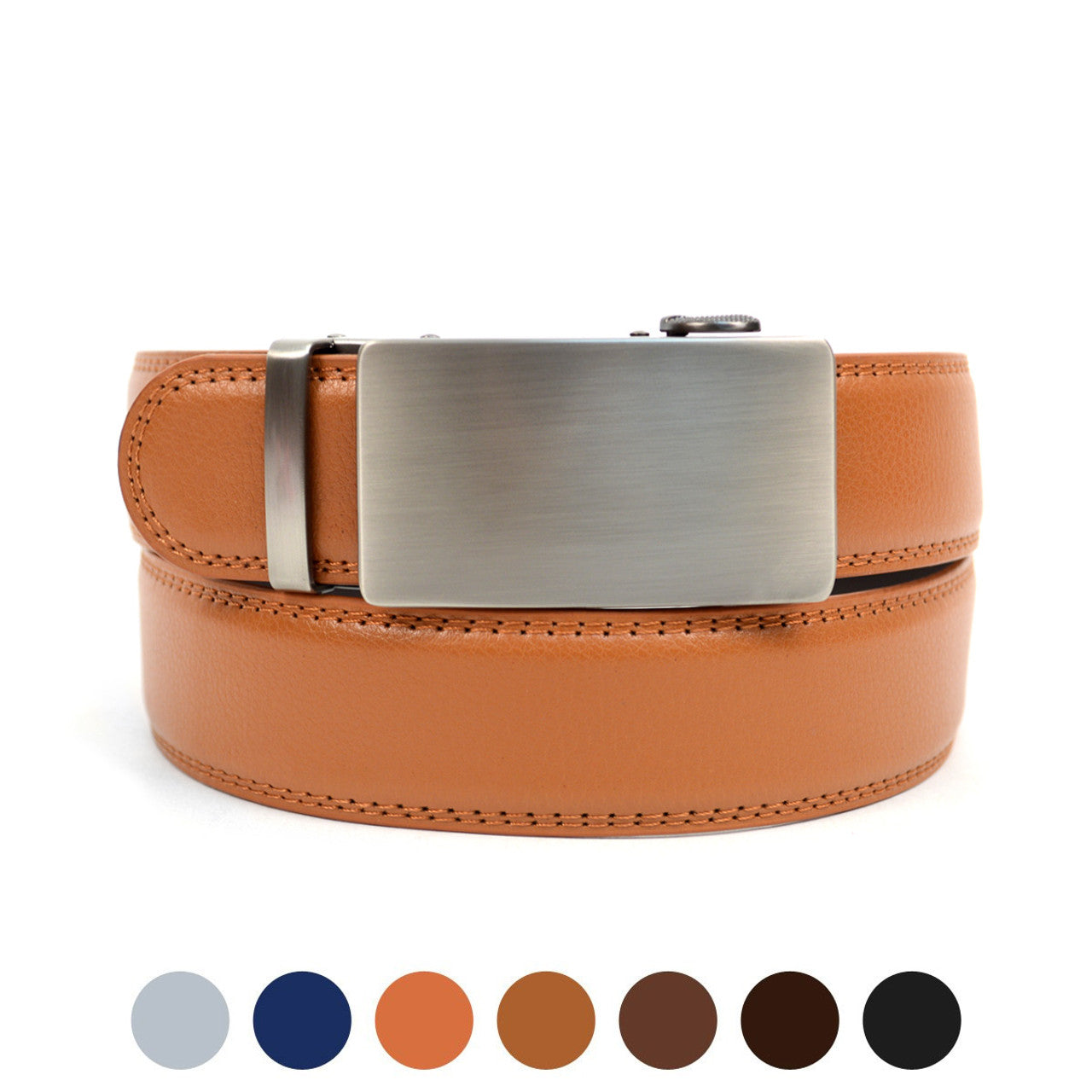 Genuine Leather Sliding Buckle Ratchet Belt
