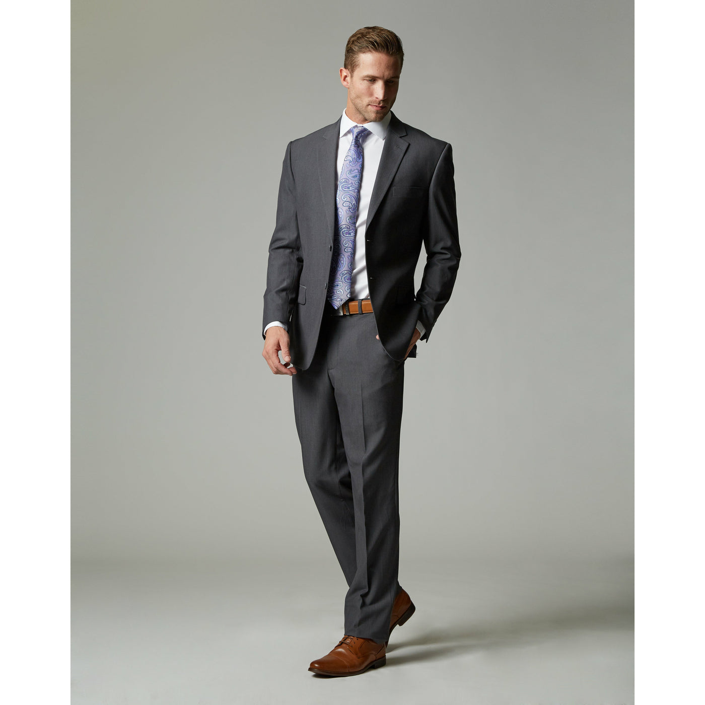 Medium Grey Tempo Stretch Slim Fit 1-Pant Suit
