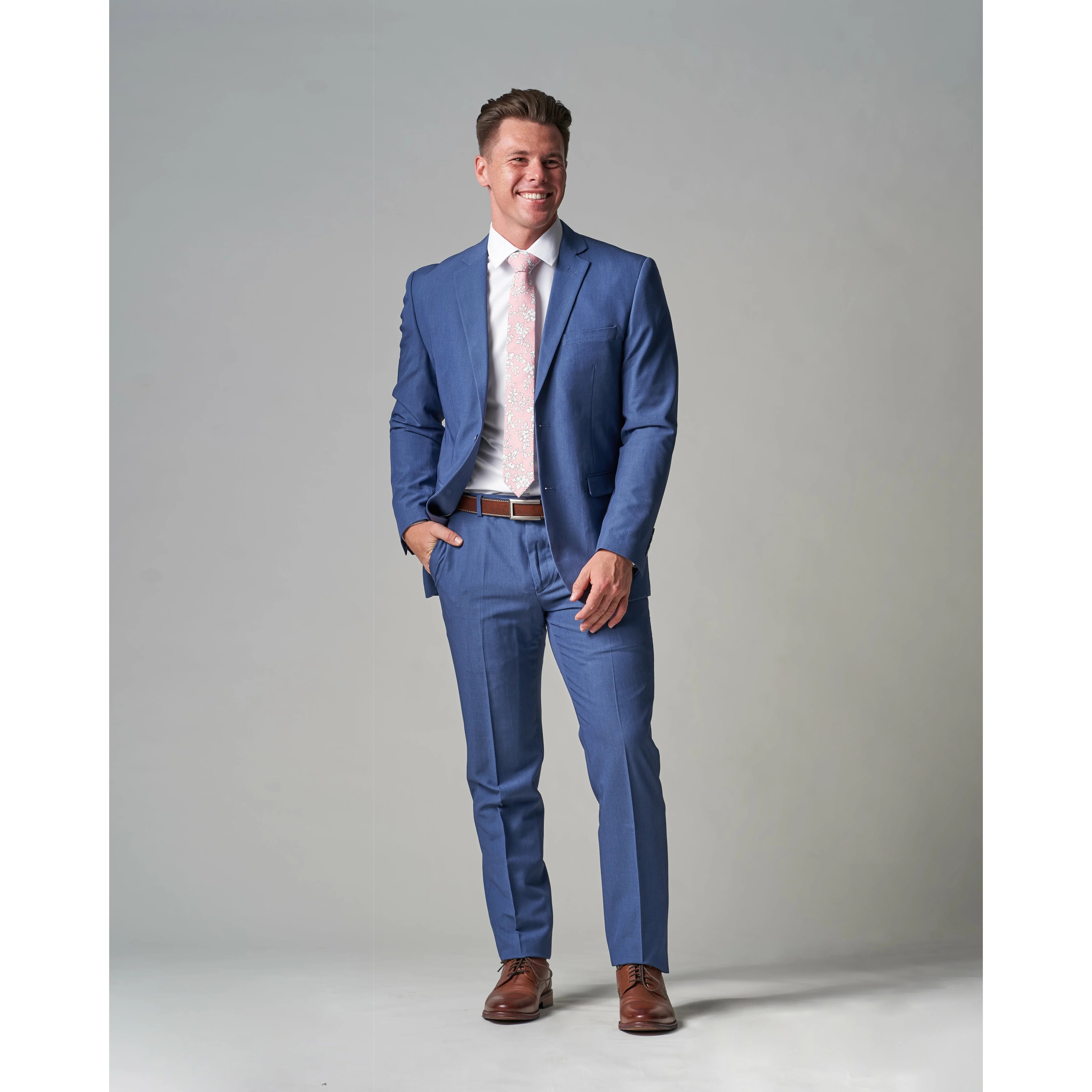 Powder Blue Tempo Stretch Slim Fit 1-Pant Suit